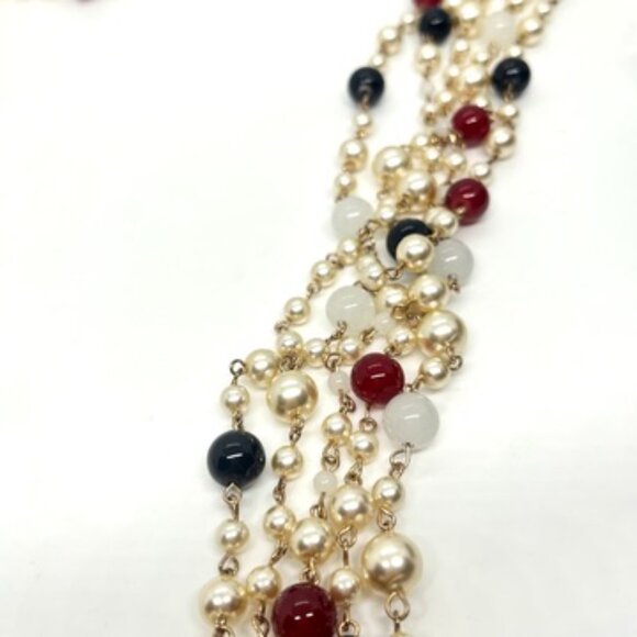 MULTI STRAND PEARL BEAD NECKLACE RED BLACK GOLD LUXE COUTURE STATEMENT 28" - Picture 10 of 12